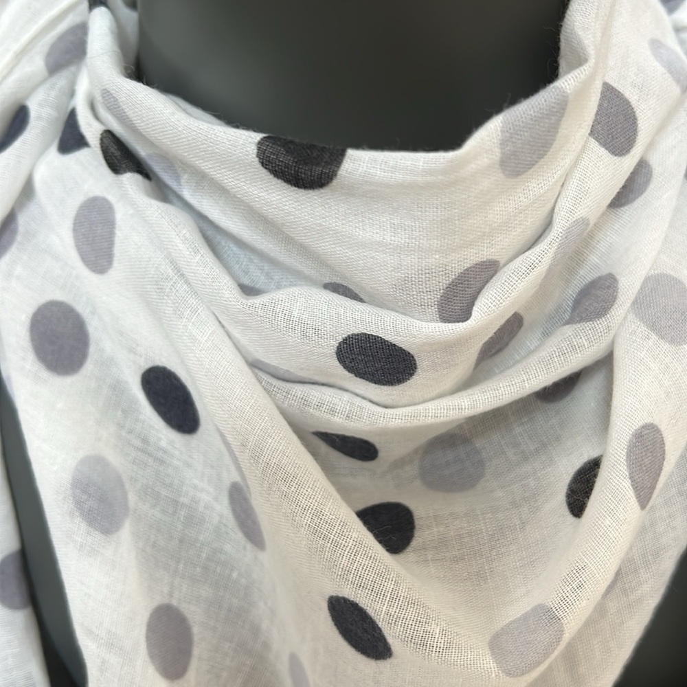 Triangular Lightweight Scarf Polka Dots White Bla… - image 4